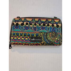 Sakroots Wallet Credit Card Zip Around Multicolored Embroidered PinK Elephant